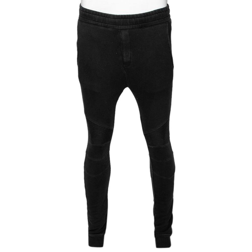 Balmain Black Cotton Rib Paneled Biker Track Pants Xs
